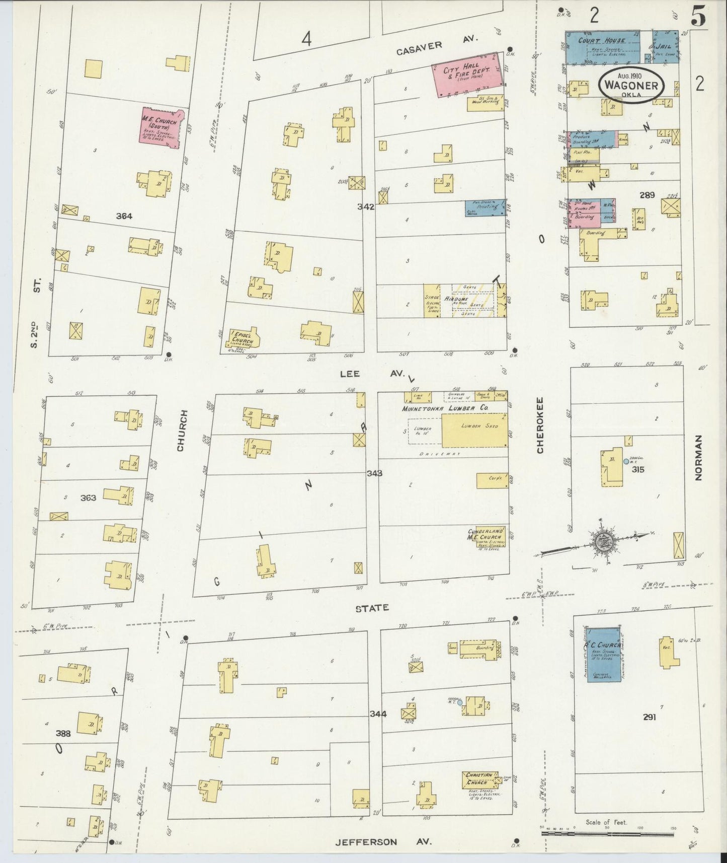 Sanborn Fire Insurance Map from Wagoner, Wagoner County, Oklahoma (1910), Sheet #0005 - Complete Map Set gallery image, historic Sanborn map, vintage wall art, Oklahoma Oklahoma