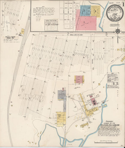 Sanborn Fire Insurance Map from Ione, Pend Oreille County, Washington (1932), Sheet #0001 - Complete Map Set gallery image, historic Sanborn map, vintage wall art, Washington Washington