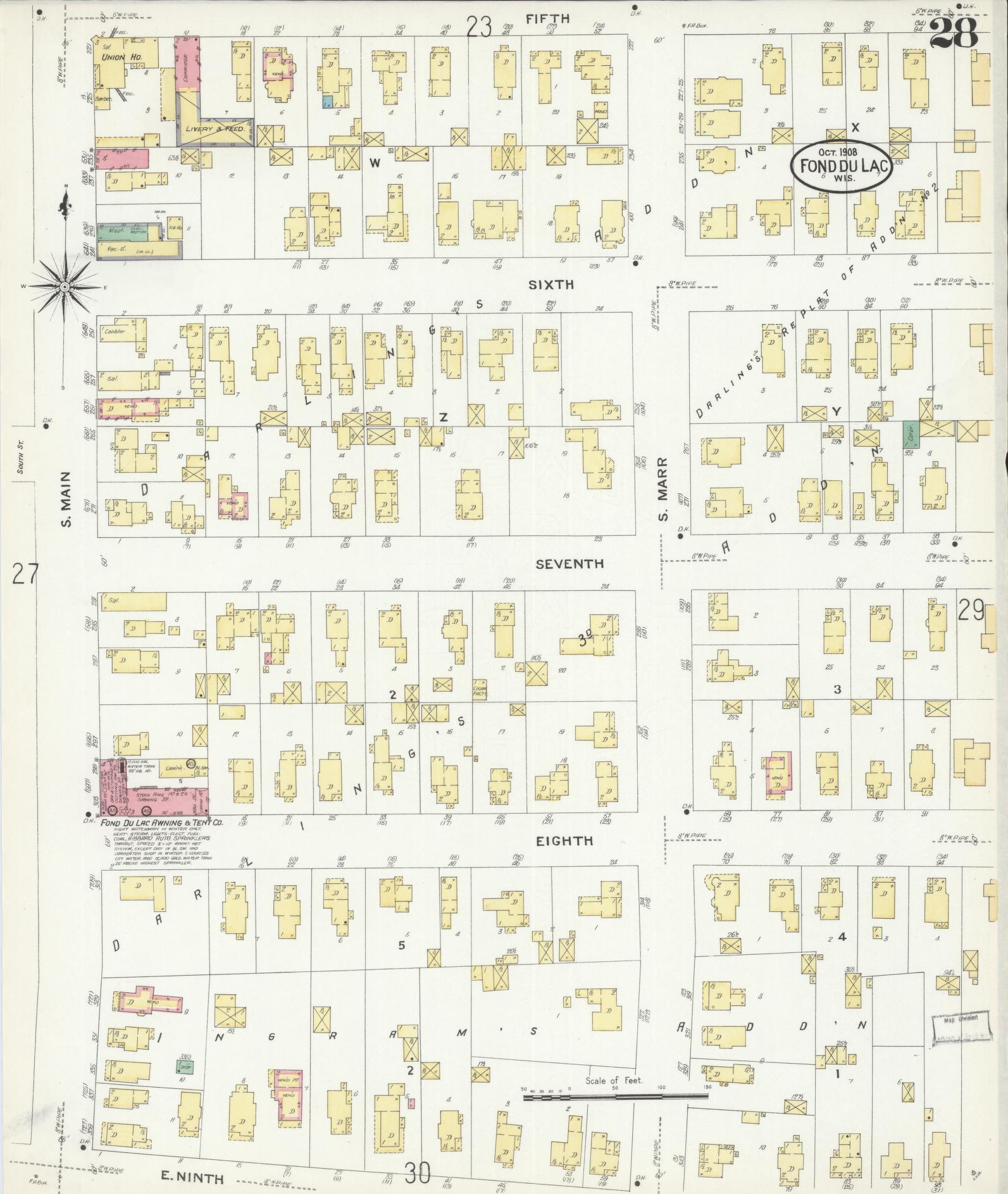 Sanborn Fire Insurance Map from Fond du Lac, Fond du Lac County, Wisconsin (1908), Sheet #0028 - Historic Sanborn Fire Insurance Map Print, vintage old map wall art, antique decor, genealogy gift, Wisconsin Wisconsin map