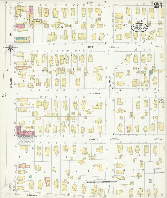 Sanborn Fire Insurance Map from Fond du Lac, Fond du Lac County, Wisconsin (1908), Sheet #0028 - Historic Sanborn Fire Insurance Map Print, vintage old map wall art, antique decor, genealogy gift, Wisconsin Wisconsin map