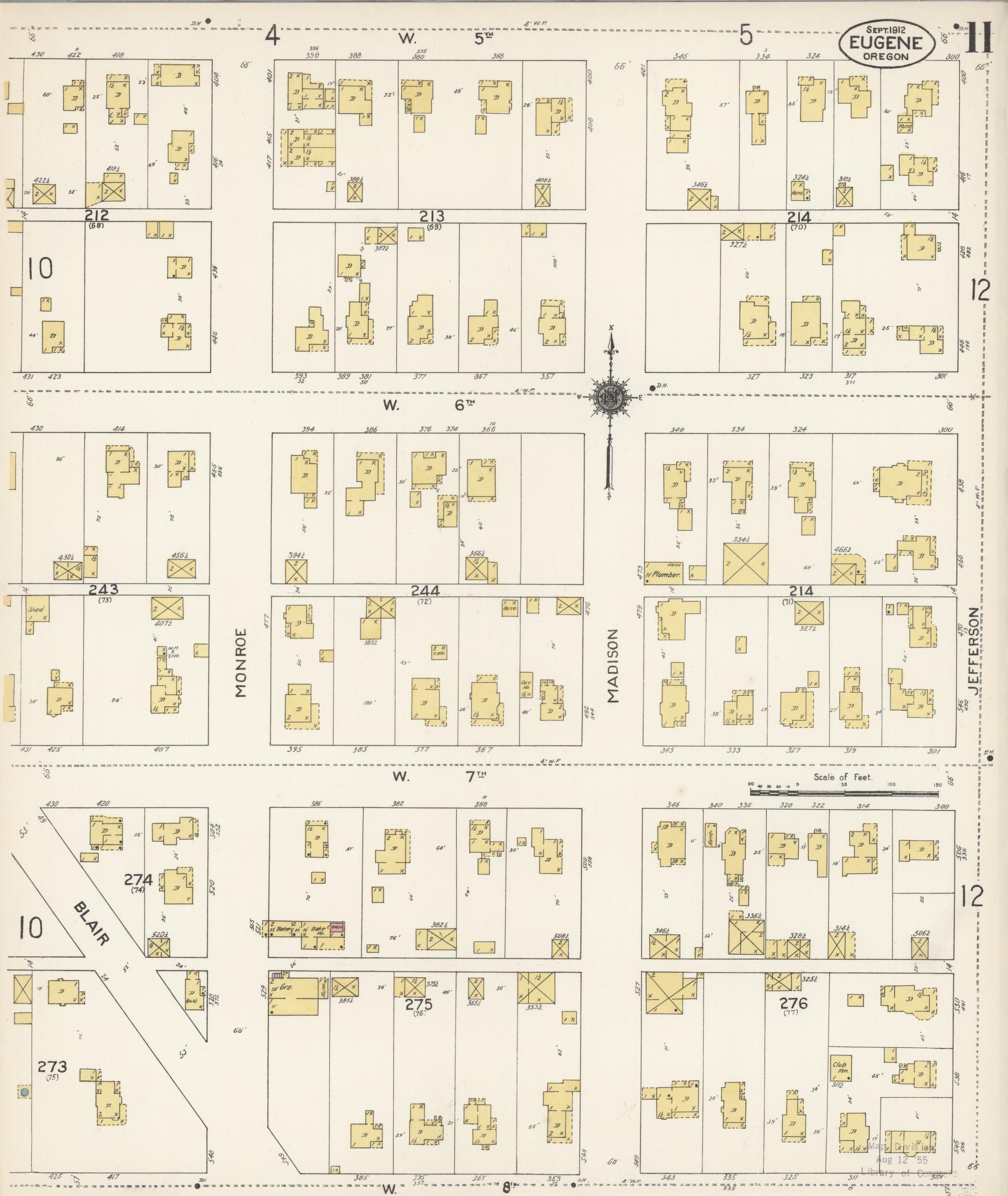 Sanborn Fire Insurance Map from Eugene, Lane County, Oregon (1912), Sheet #0011 - Complete Map Set gallery image, historic Sanborn map, vintage wall art, Oregon Oregon