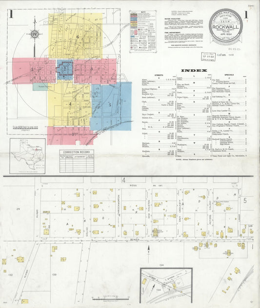 Sanborn Fire Insurance Map from Rockwall, Rockwall County, Texas (1934), Sheet #0001 - Historic Sanborn Fire Insurance Map Print, vintage old map wall art, antique decor, genealogy gift, Texas Texas map
