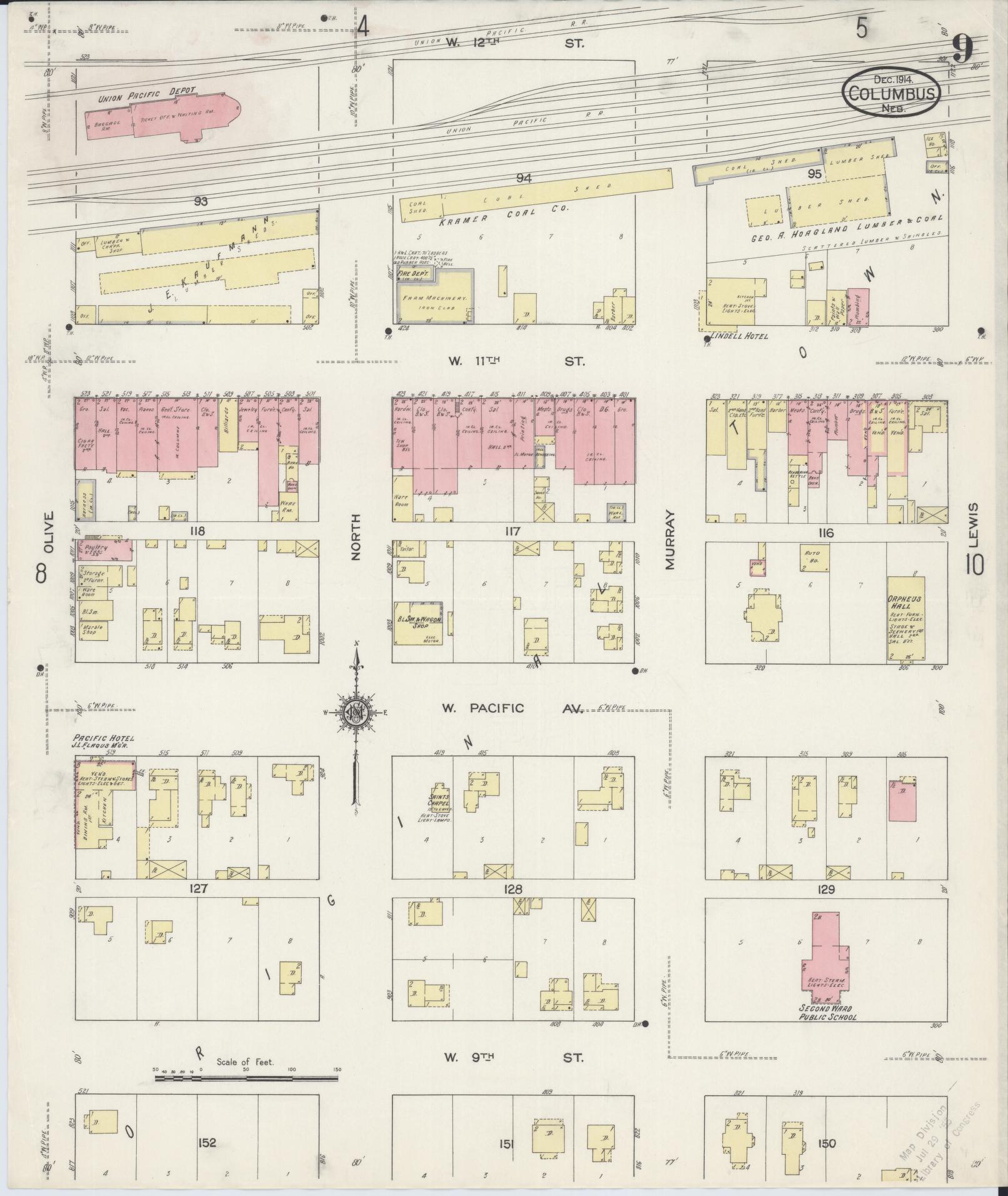 Sanborn Fire Insurance Map from Columbus, Platte County, Nebraska (1914), Sheet #0009 - Historic Sanborn Fire Insurance Map Print, vintage old map wall art, antique decor, genealogy gift, Nebraska Nebraska map