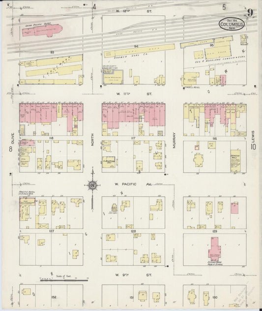 Sanborn Fire Insurance Map from Columbus, Platte County, Nebraska (1914), Sheet #0009 - Historic Sanborn Fire Insurance Map Print, vintage old map wall art, antique decor, genealogy gift, Nebraska Nebraska map