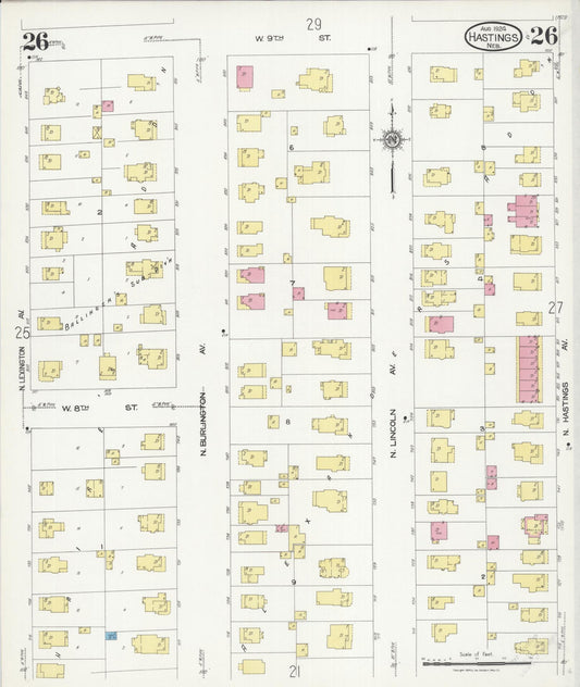 Sanborn Fire Insurance Map from Hastings, Adams County, Nebraska (1924), Sheet #0026 - Historic Sanborn Fire Insurance Map Print, vintage old map wall art, antique decor, genealogy gift, Nebraska Nebraska map