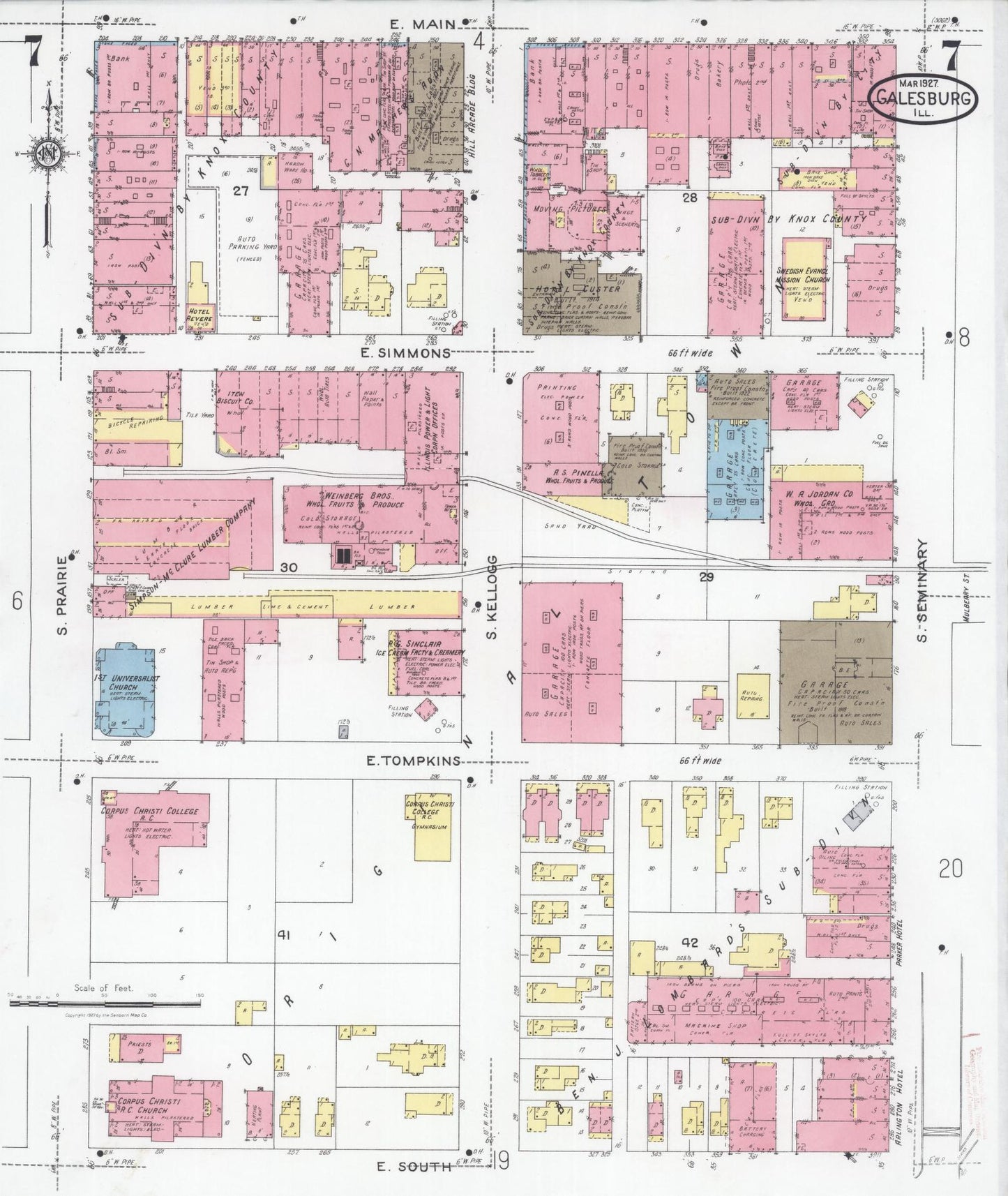 Sanborn Fire Insurance Map from Galesburg, Knox County, Illinois (1927), Sheet #0007 - Complete Map Set gallery image, historic Sanborn map, vintage wall art, Illinois Illinois