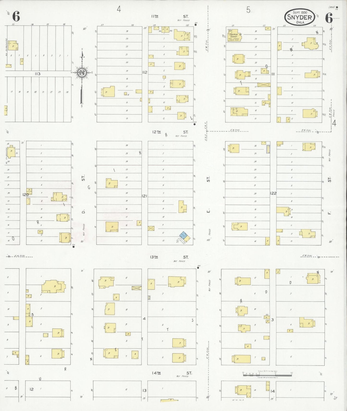 Sanborn Fire Insurance Map from Snyder, Kiowa County, Oklahoma (1930), Sheet #0006 - Complete Map Set gallery image, historic Sanborn map, vintage wall art, Oklahoma Oklahoma