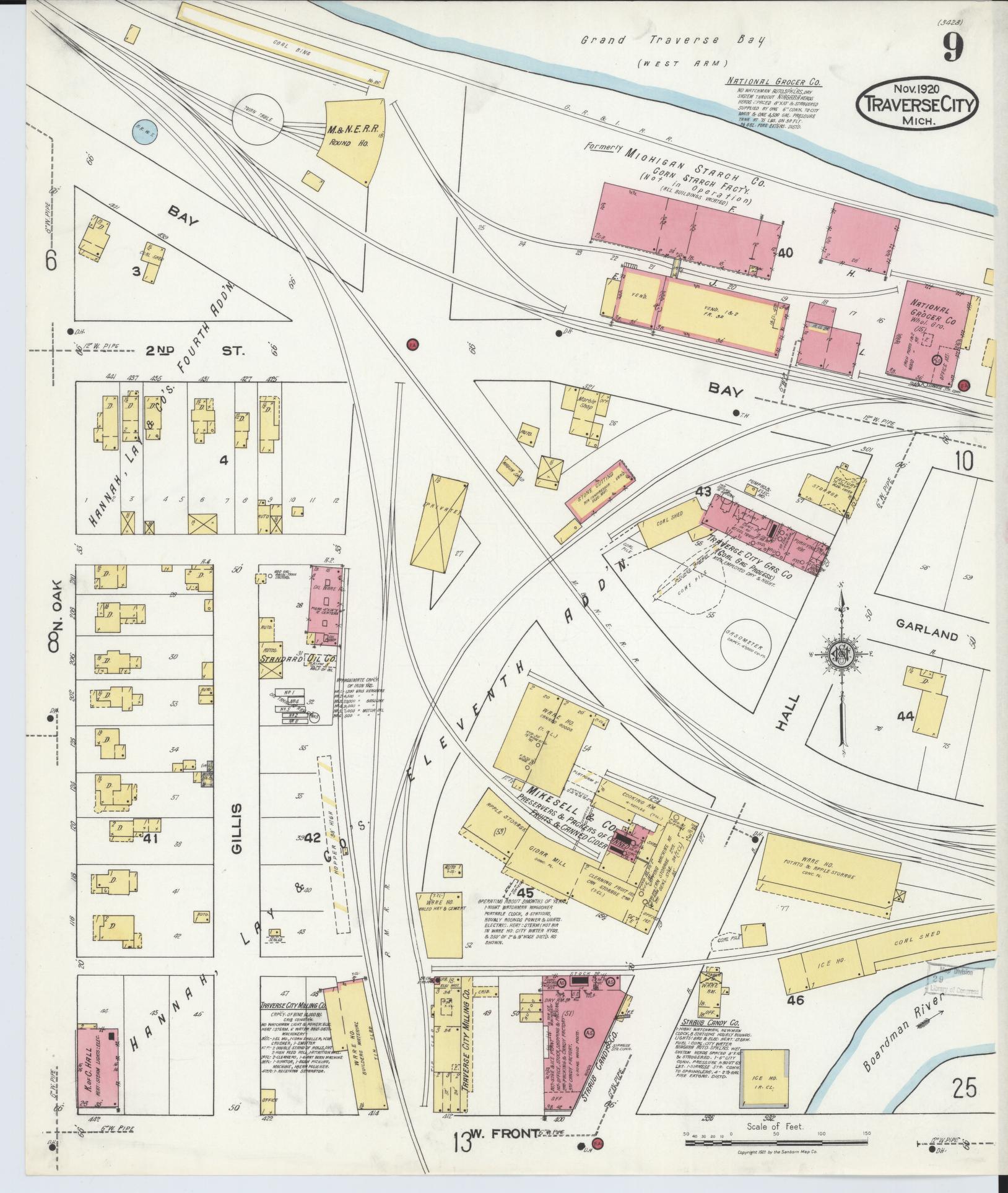Sanborn Fire Insurance Map from Traverse City, Grand Traverse County, Michigan (1920), Sheet #0009 - Complete Map Set gallery image, historic Sanborn map, vintage wall art, Michigan Michigan