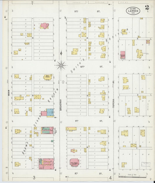 Sanborn Fire Insurance Map from Larned, Pawnee County, Kansas (1899), Sheet #0002 - Historic Sanborn Fire Insurance Map Print, vintage old map wall art, antique decor, genealogy gift, Kansas Kansas map
