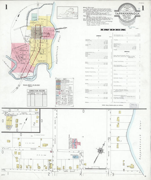 Sanborn Fire Insurance Map from Tappahannock, Essex County, Virginia (1949), Sheet #0001 - Complete Map Set gallery image, historic Sanborn map, vintage wall art, Virginia Virginia