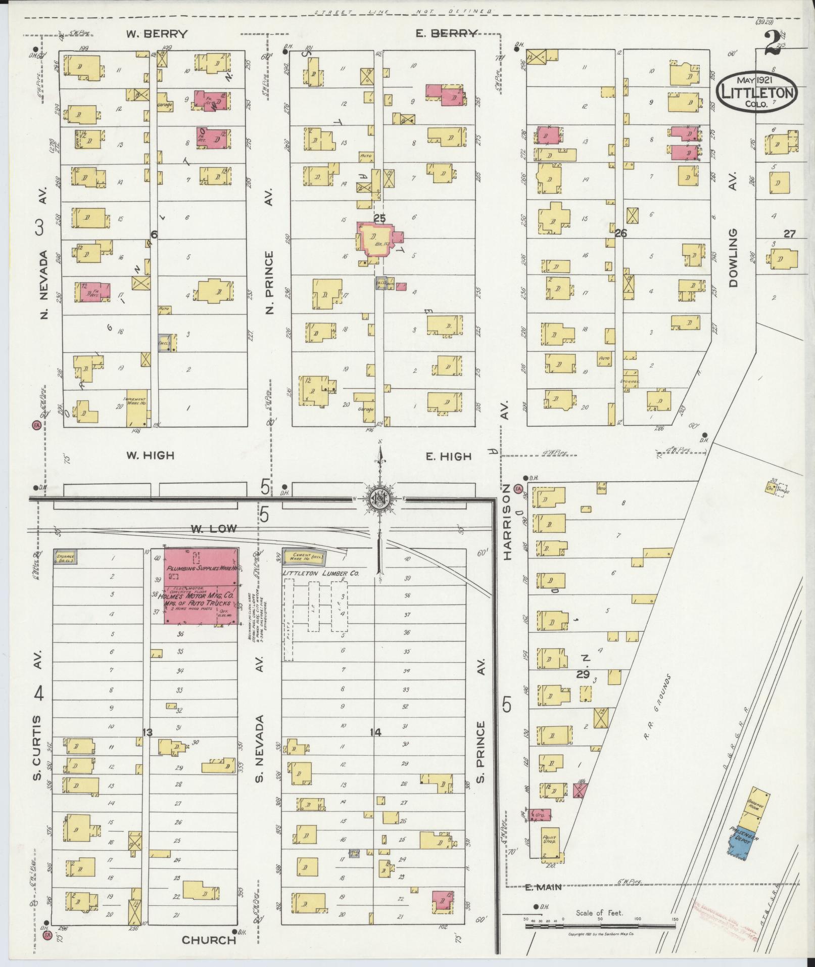 Sanborn Fire Insurance Map from Littleton, Arapahoe County, Colorado (1921), Sheet #0002 - Complete Map Set gallery image, historic Sanborn map, vintage wall art, Colorado Colorado