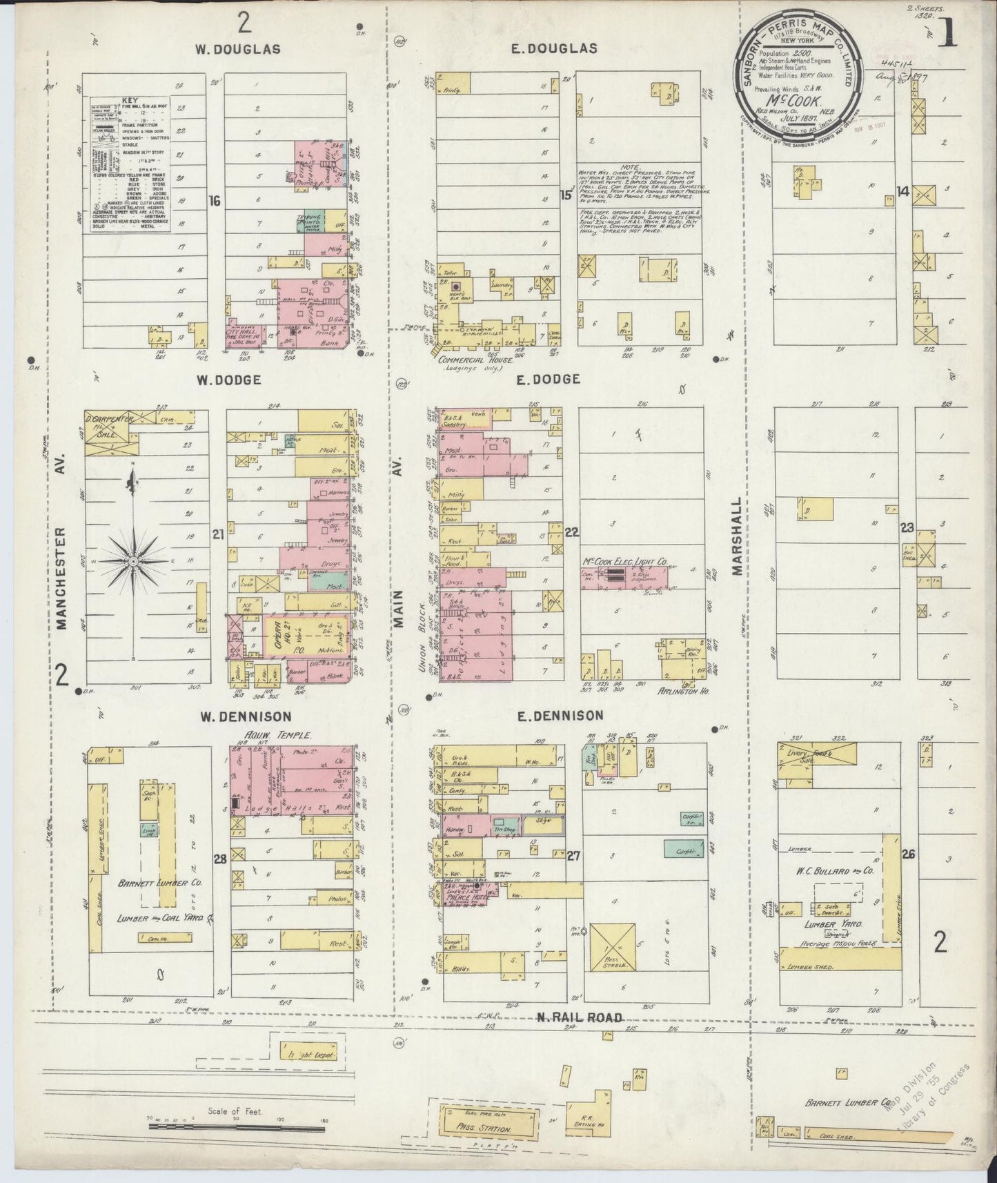 Sanborn Fire Insurance Map from Mccook, Red Willow County, Nebraska (1897), Sheet #0001 - Historic Sanborn Fire Insurance Map Print, vintage old map wall art, antique decor, genealogy gift, Nebraska Nebraska map