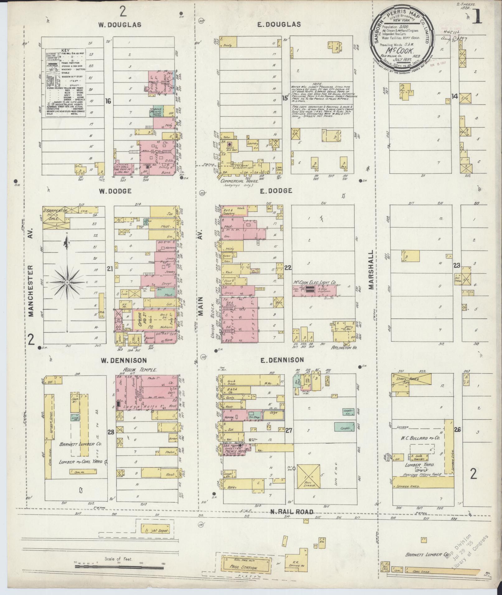 Sanborn Fire Insurance Map from Mccook, Red Willow County, Nebraska (1897), Sheet #0001 - Historic Sanborn Fire Insurance Map Print, vintage old map wall art, antique decor, genealogy gift, Nebraska Nebraska map