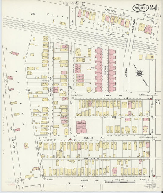 Sanborn Fire Insurance Map from Braddock, Allegheny County, Pennsylvania (1914), Sheet #0024 - Historic Sanborn Fire Insurance Map Print, vintage old map wall art, antique decor, genealogy gift, Pennsylvania Pennsylvania map