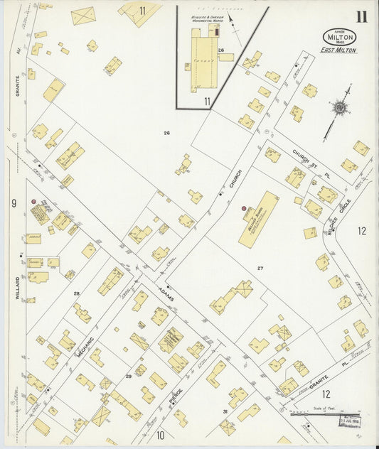 Sanborn Fire Insurance Map from Milton, Norfolk County, Massachusetts (1911), Sheet #0011 - Historic Sanborn Fire Insurance Map Print, vintage old map wall art, antique decor, genealogy gift, Massachusetts Massachusetts map
