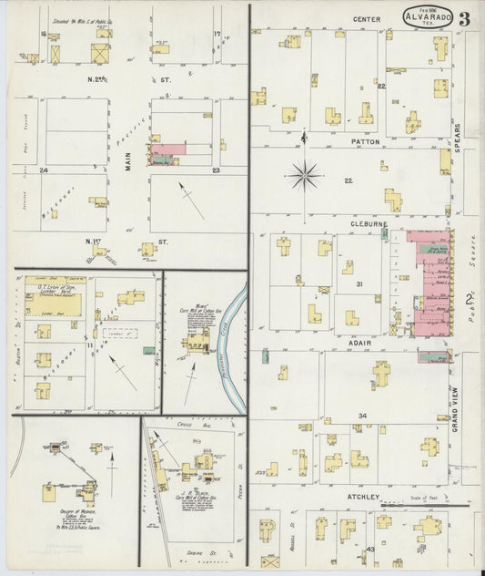 Sanborn Fire Insurance Map from Alvarado, Johnson County, Texas (1896), Sheet #0003 - Historic Sanborn Fire Insurance Map Print, vintage old map wall art, antique decor, genealogy gift, Texas Texas map