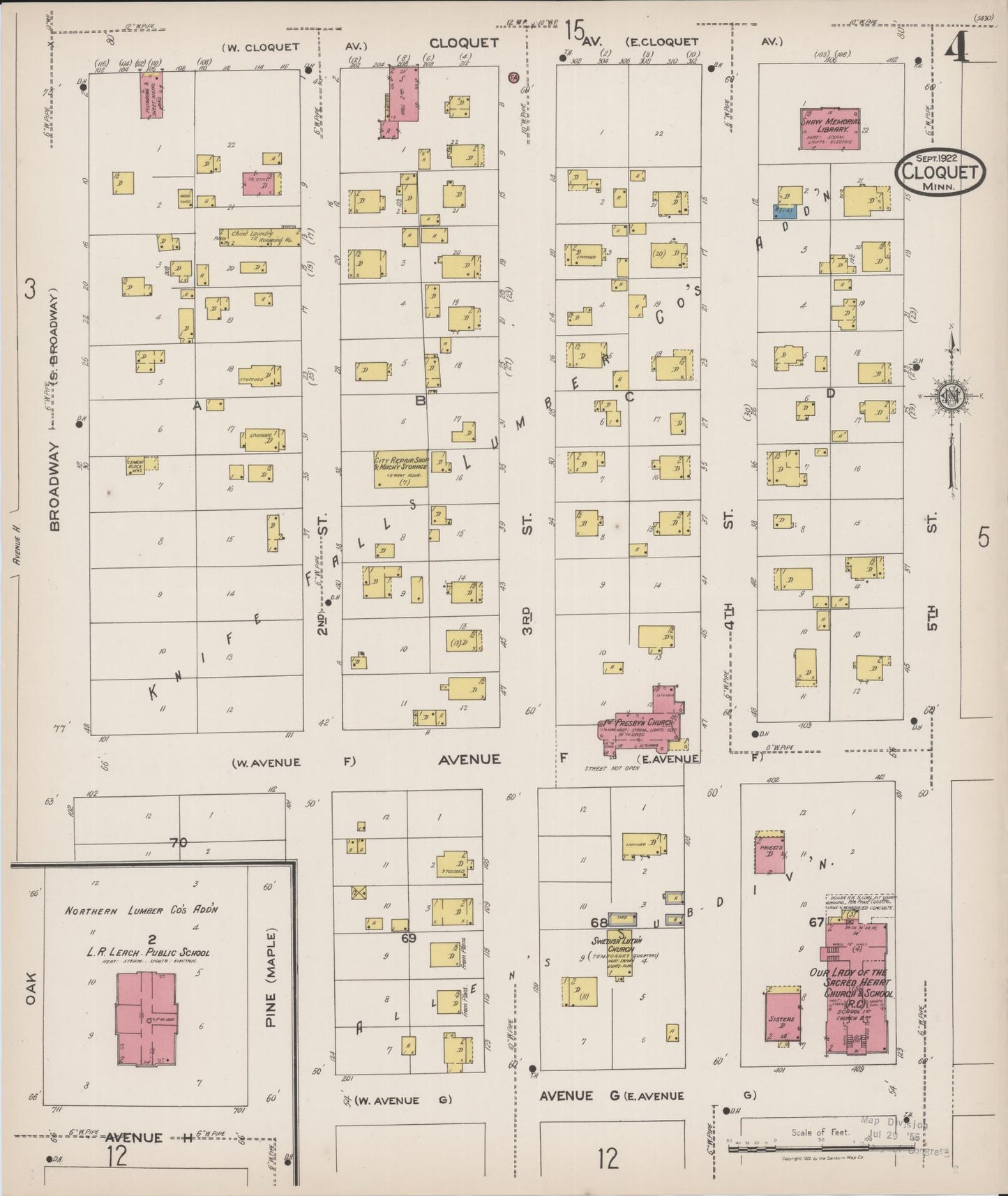 Sanborn Fire Insurance Map from Cloquet, Carlton County, Minnesota (1922), Sheet #0004 - Complete Map Set gallery image, historic Sanborn map, vintage wall art, Minnesota Minnesota