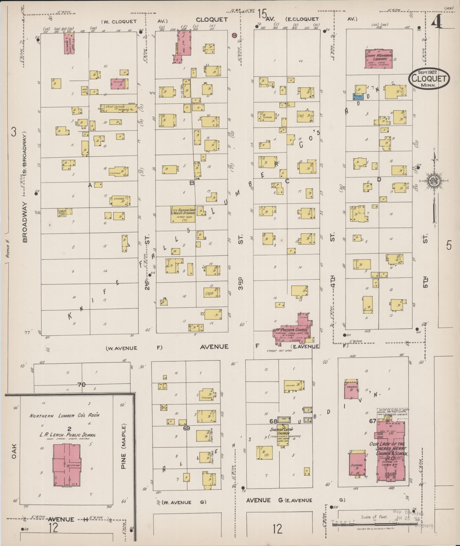 Sanborn Fire Insurance Map from Cloquet, Carlton County, Minnesota (1922), Sheet #0004 - Complete Map Set gallery image, historic Sanborn map, vintage wall art, Minnesota Minnesota