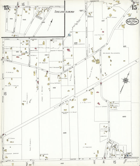 Sanborn Fire Insurance Map from Milton, Norfolk County, Massachusetts (1923), Sheet #0015 - Historic Sanborn Fire Insurance Map Print, vintage old map wall art, antique decor, genealogy gift, Massachusetts Massachusetts map
