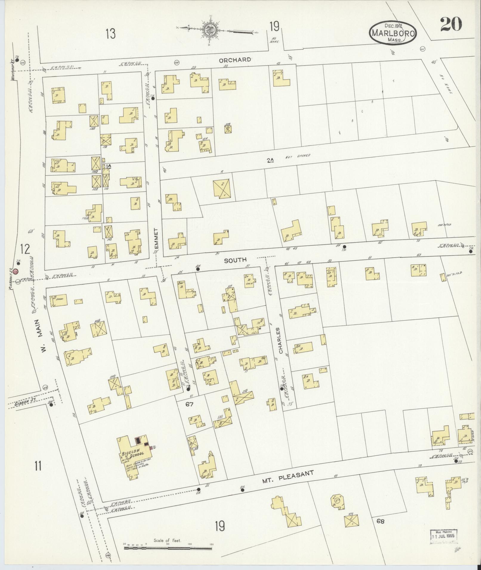 Sanborn Fire Insurance Map from Marlborough, Middlesex County, Massachusetts (1912), Sheet #0020 - Historic Sanborn Fire Insurance Map Print, vintage old map wall art, antique decor, genealogy gift, Massachusetts Massachusetts map