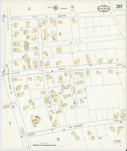 Sanborn Fire Insurance Map from Marlborough, Middlesex County, Massachusetts (1912), Sheet #0020 - Historic Sanborn Fire Insurance Map Print, vintage old map wall art, antique decor, genealogy gift, Massachusetts Massachusetts map