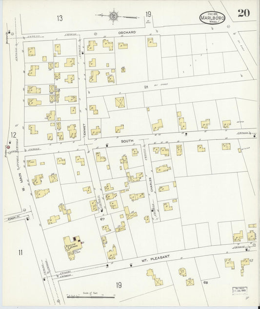 Sanborn Fire Insurance Map from Marlborough, Middlesex County, Massachusetts (1912), Sheet #0020 - Historic Sanborn Fire Insurance Map Print, vintage old map wall art, antique decor, genealogy gift, Massachusetts Massachusetts map