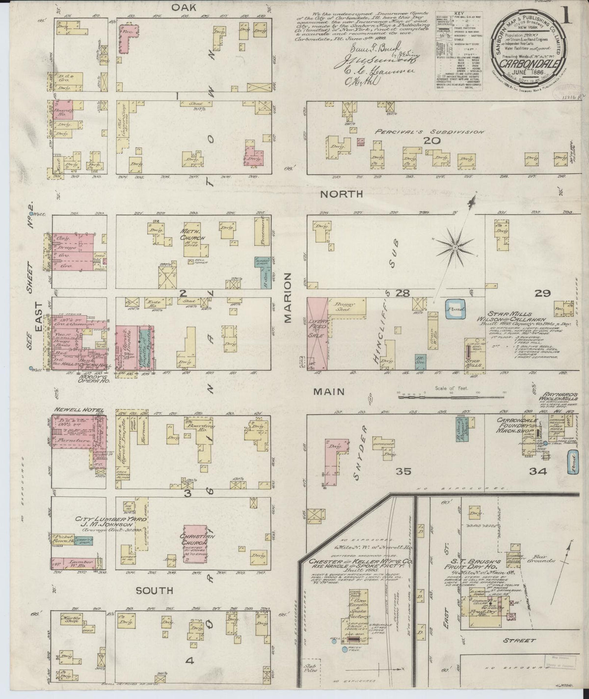 Sanborn Fire Insurance Map from Carbondale, Jackson County, Illinois (1886), Sheet #0001 - Complete Map Set gallery image, historic Sanborn map, vintage wall art, Illinois Illinois