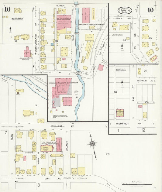 Sanborn Fire Insurance Map from Irwin, Westmoreland County, Pennsylvania (1925), Sheet #0010 - Historic Sanborn Fire Insurance Map Print, vintage old map wall art, antique decor, genealogy gift, Pennsylvania Pennsylvania map