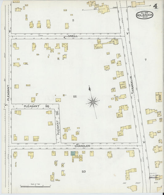 Sanborn Fire Insurance Map from Holbrook, Norfolk County, Massachusetts (1892), Sheet #0004 - Historic Sanborn Fire Insurance Map Print, vintage old map wall art, antique decor, genealogy gift, Massachusetts Massachusetts map