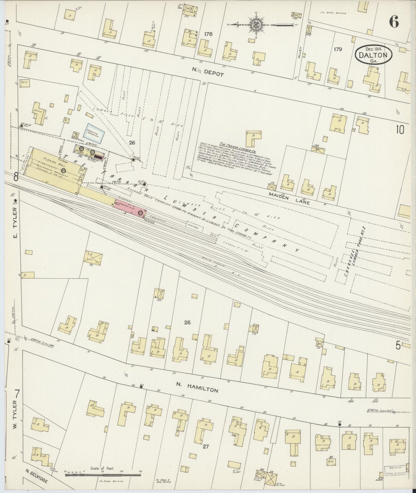 Sanborn Fire Insurance Map from Dalton, Whitfield County, Georgia (1914), Sheet #0006 - Complete Map Set gallery image, historic Sanborn map, vintage wall art, Georgia Georgia
