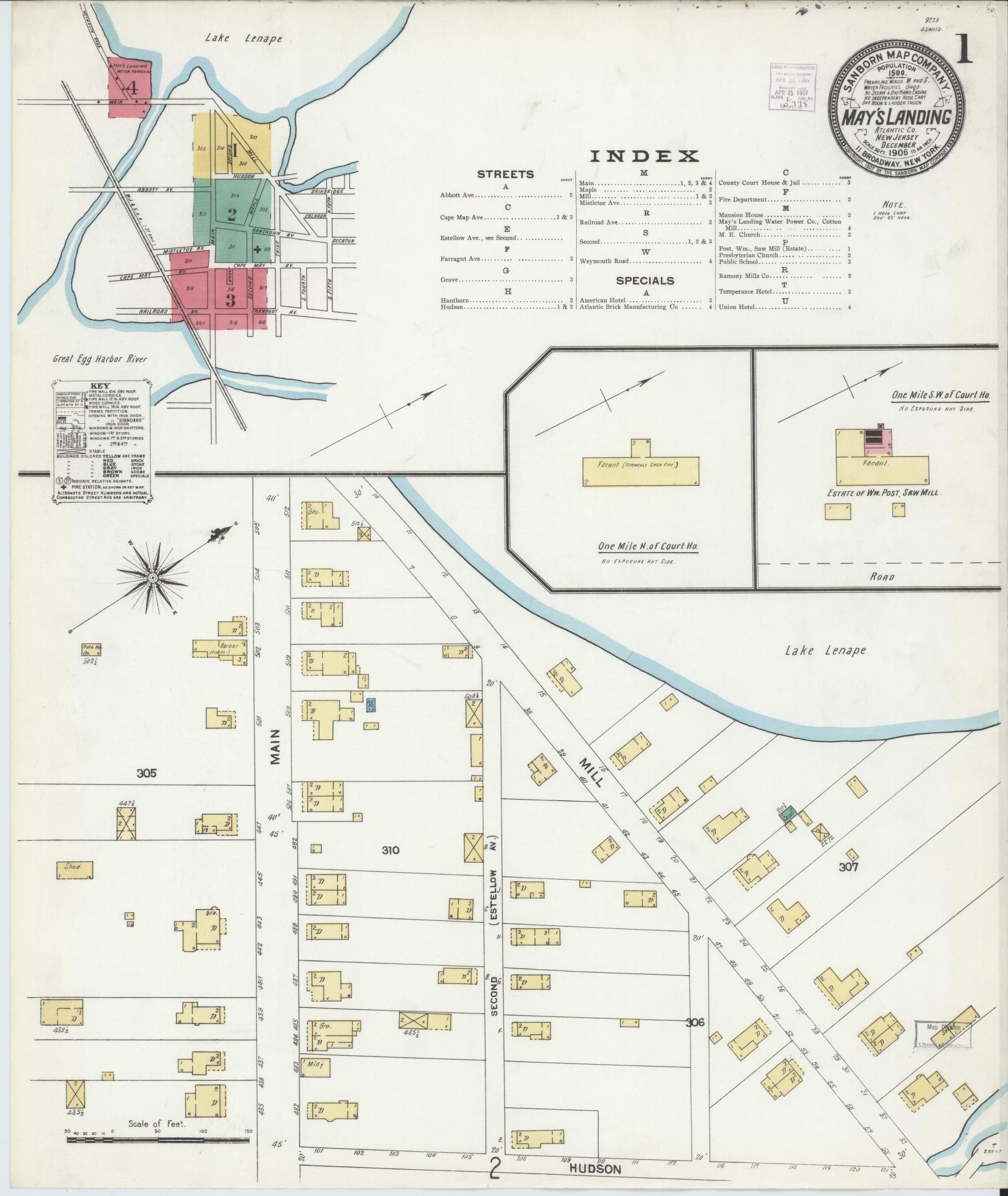 Sanborn Fire Insurance Map from May's Landing, Atlantic County, New Jersey. (1906) – Historic Sanborn Fire Insurance Map Print