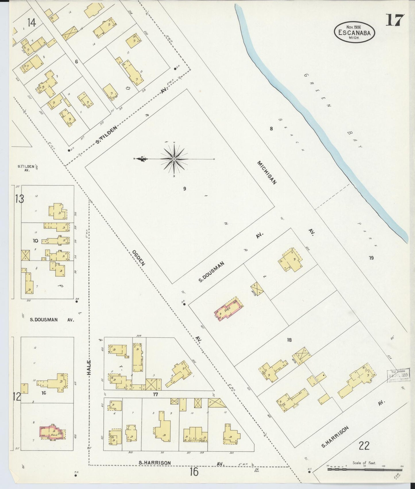 Sanborn Fire Insurance Map from Escanaba, Delta County, Michigan (1906), Sheet #0017 - Complete Map Set gallery image, historic Sanborn map, vintage wall art, Michigan Michigan