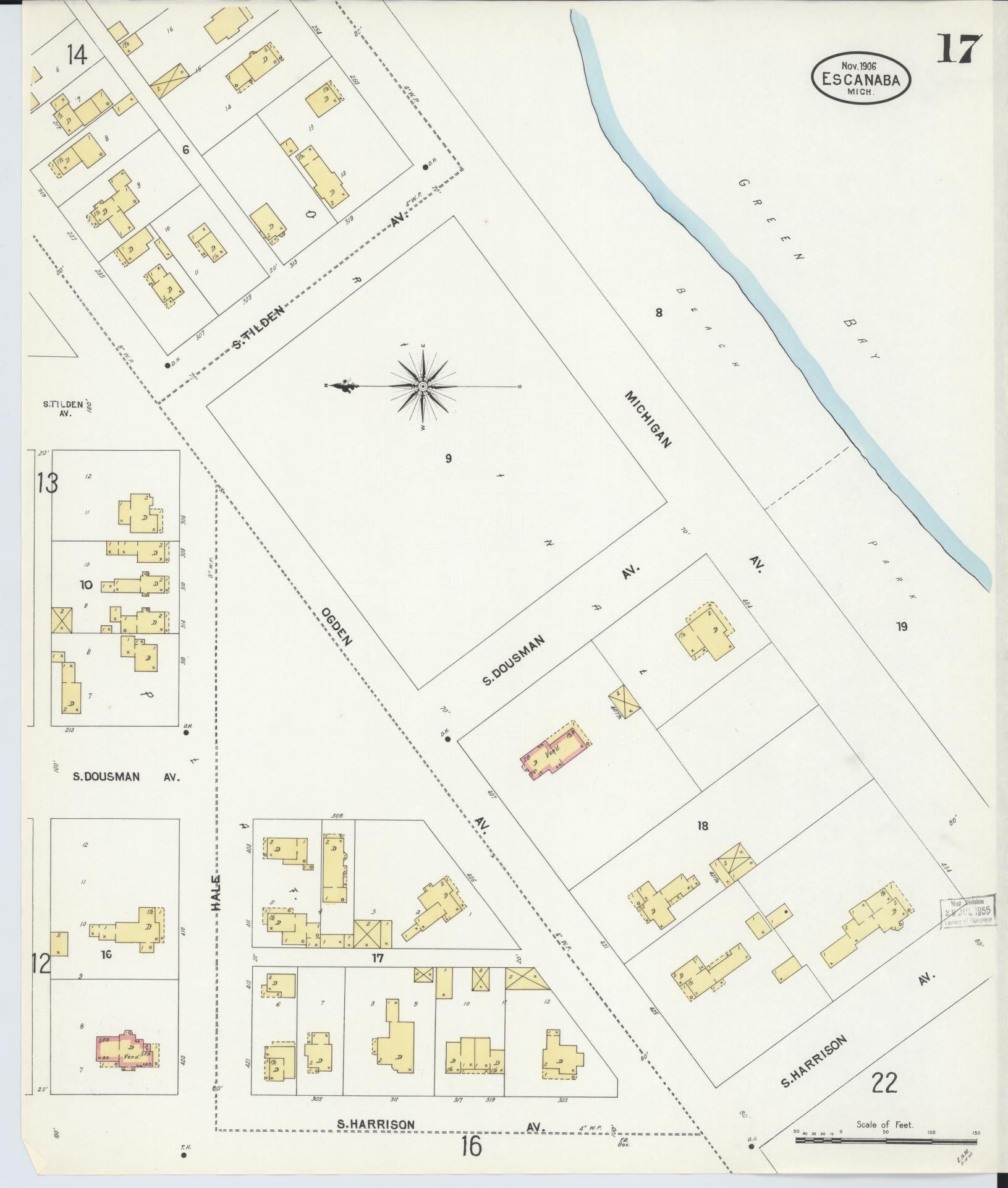 Sanborn Fire Insurance Map from Escanaba, Delta County, Michigan (1906), Sheet #0017 - Complete Map Set gallery image, historic Sanborn map, vintage wall art, Michigan Michigan