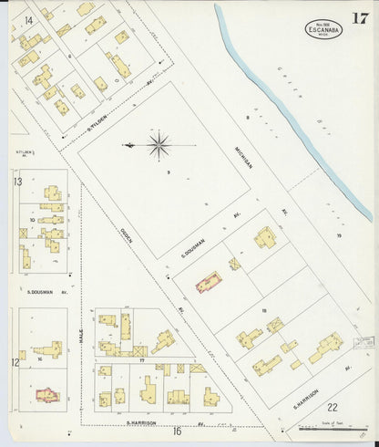 Sanborn Fire Insurance Map from Escanaba, Delta County, Michigan (1906), Sheet #0017 - Complete Map Set gallery image, historic Sanborn map, vintage wall art, Michigan Michigan