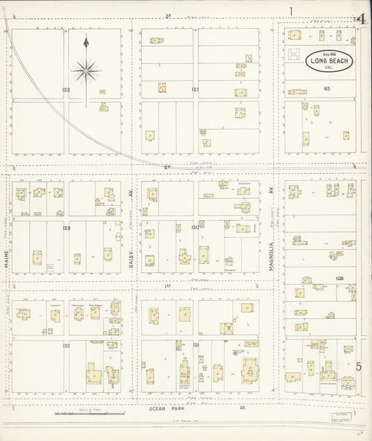 Sanborn Fire Insurance Map from Long Beach, Los Angeles County, California (1898), Sheet #0004 - Historic Sanborn Fire Insurance Map Print, vintage old map wall art, antique decor, genealogy gift, California California map