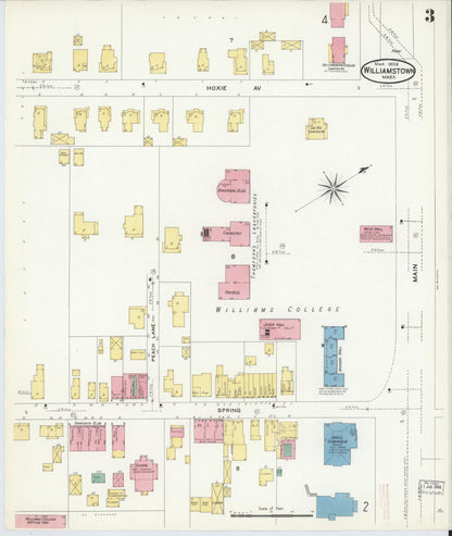 Sanborn Fire Insurance Map from Williamstown, Berkshire County, Massachusetts (1908), Sheet #0003 - Historic Sanborn Fire Insurance Map Print, vintage old map wall art, antique decor, genealogy gift, Massachusetts Massachusetts map