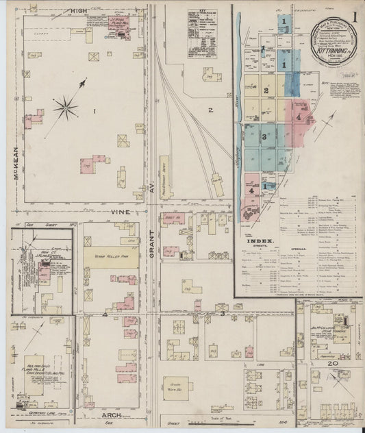 Sanborn Fire Insurance Map from Kittanning, Armstrong County, Pennsylvania (1886), Sheet #0001 - Complete Map Set gallery image, historic Sanborn map, vintage wall art, Pennsylvania Pennsylvania