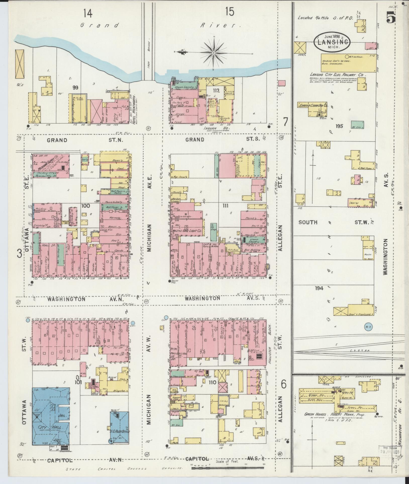 Sanborn Fire Insurance Map from Lansing, Ingham County, Michigan (1898), Sheet #0005 - Complete Map Set gallery image, historic Sanborn map, vintage wall art, Michigan Michigan