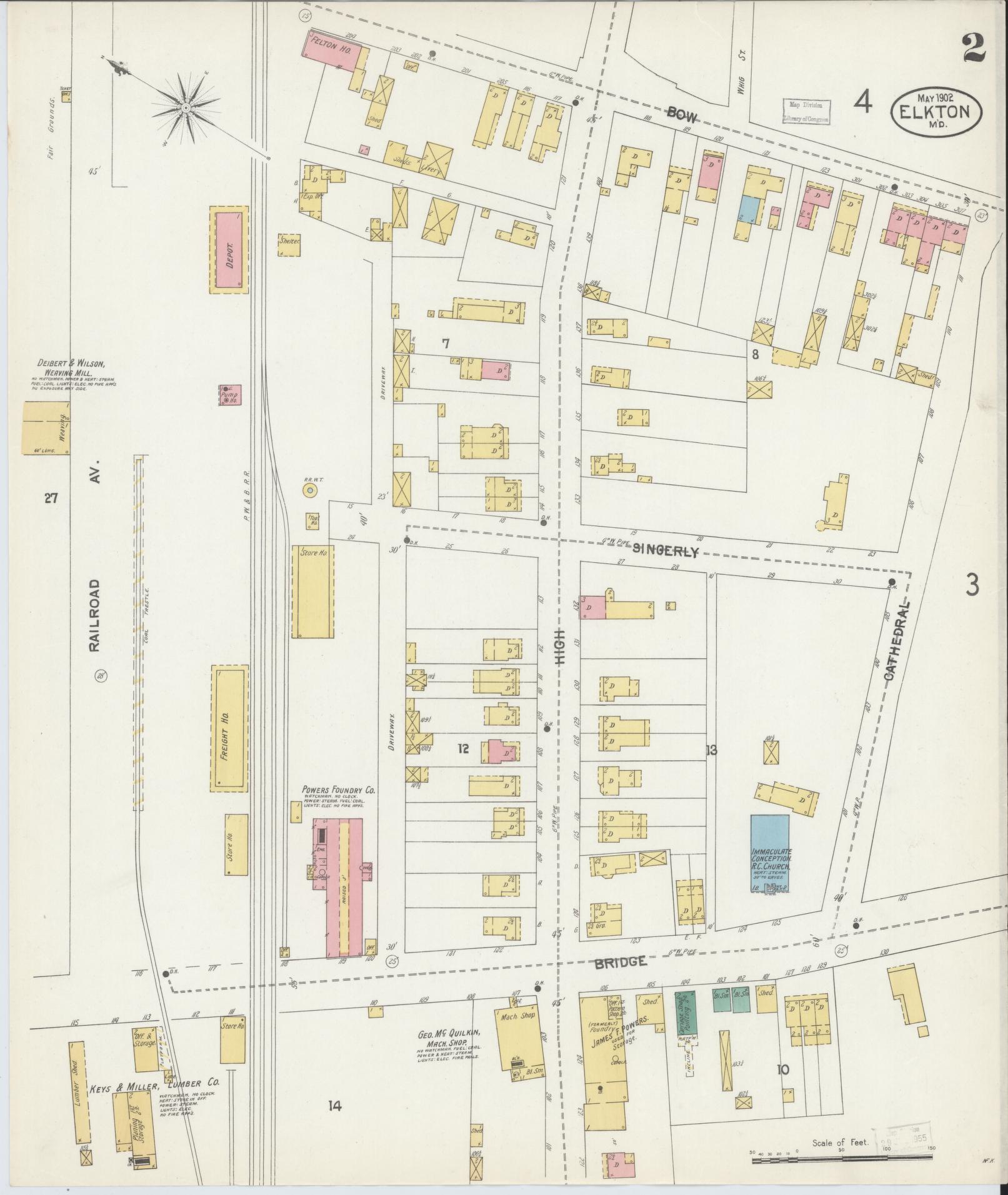 Sanborn Fire Insurance Map from Elkton, Cecil County, Maryland (1902), Sheet #0002 - Complete Map Set gallery image, historic Sanborn map, vintage wall art, Maryland Maryland