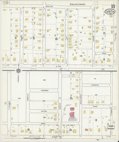Sanborn Fire Insurance Map from Denton, Denton County, Texas (1917), Sheet #0011 - Historic Sanborn Fire Insurance Map Print, vintage old map wall art, antique decor, genealogy gift, Texas Texas map