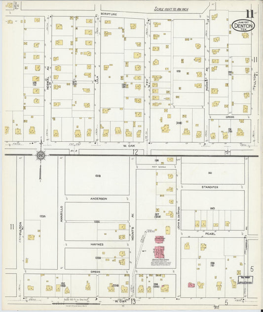 Sanborn Fire Insurance Map from Denton, Denton County, Texas (1917), Sheet #0011 - Historic Sanborn Fire Insurance Map Print, vintage old map wall art, antique decor, genealogy gift, Texas Texas map