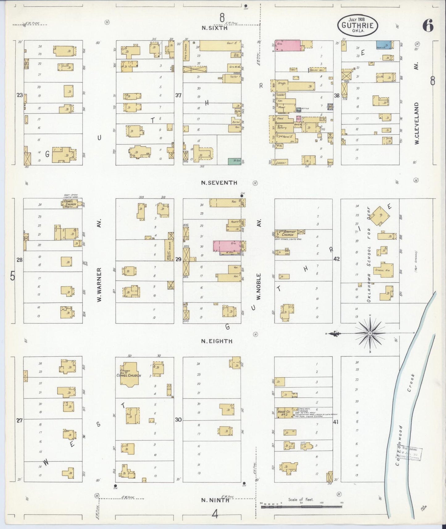 Sanborn Fire Insurance Map from Guthrie, Logan County, Oklahoma (1908), Sheet #0006 - Complete Map Set gallery image, historic Sanborn map, vintage wall art, Oklahoma Oklahoma