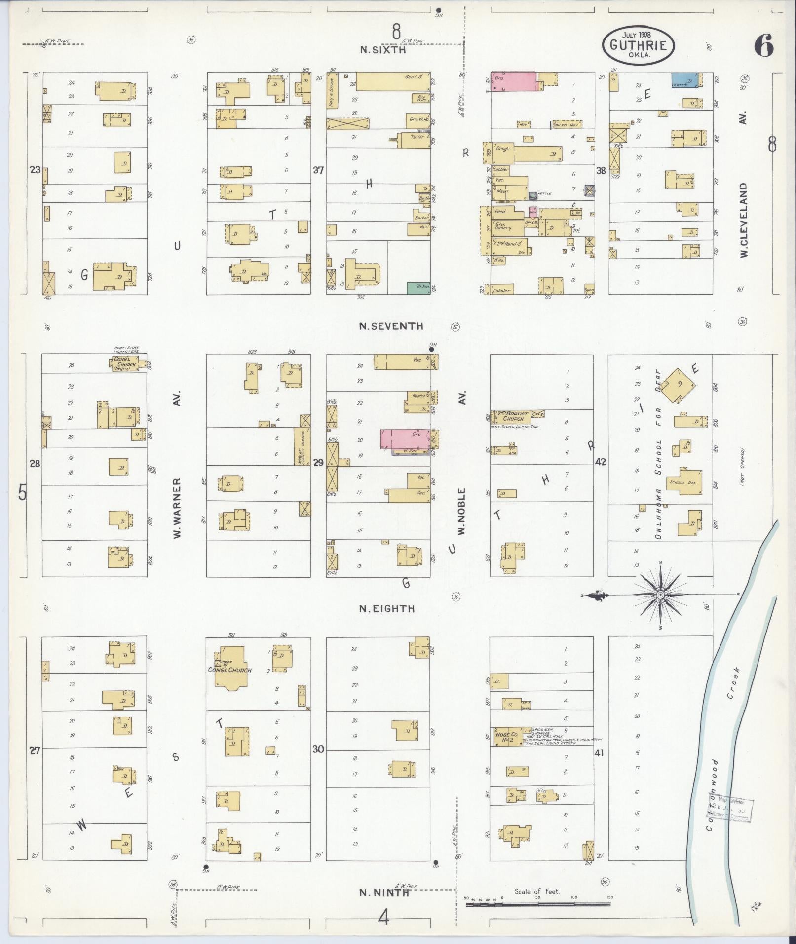 Sanborn Fire Insurance Map from Guthrie, Logan County, Oklahoma (1908), Sheet #0006 - Complete Map Set gallery image, historic Sanborn map, vintage wall art, Oklahoma Oklahoma