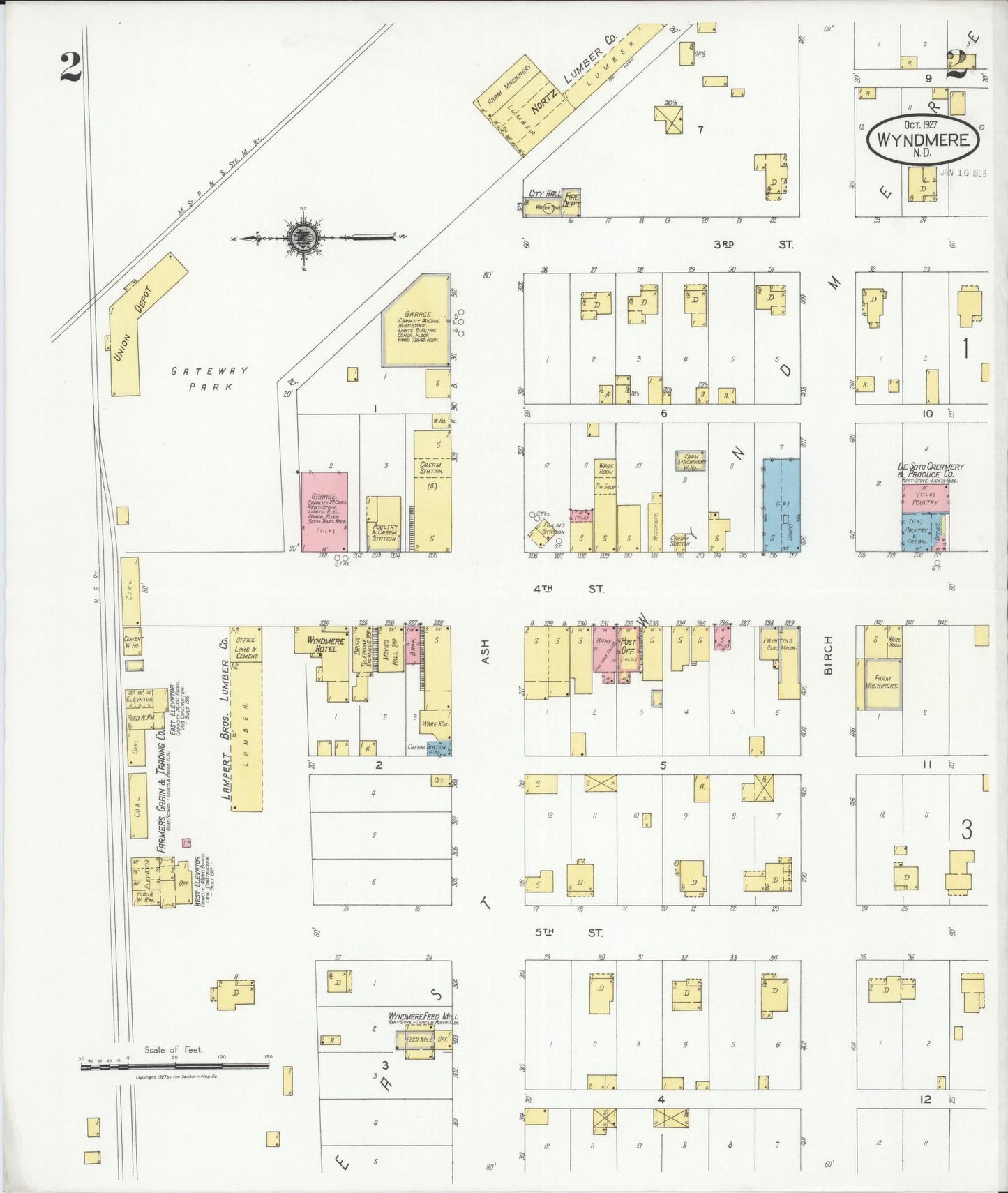 Sanborn Fire Insurance Map from Wyndmere, Richland County, North Dakota (1927), Sheet #0002 - Complete Map Set gallery image, historic Sanborn map, vintage wall art, North Dakota North Dakota