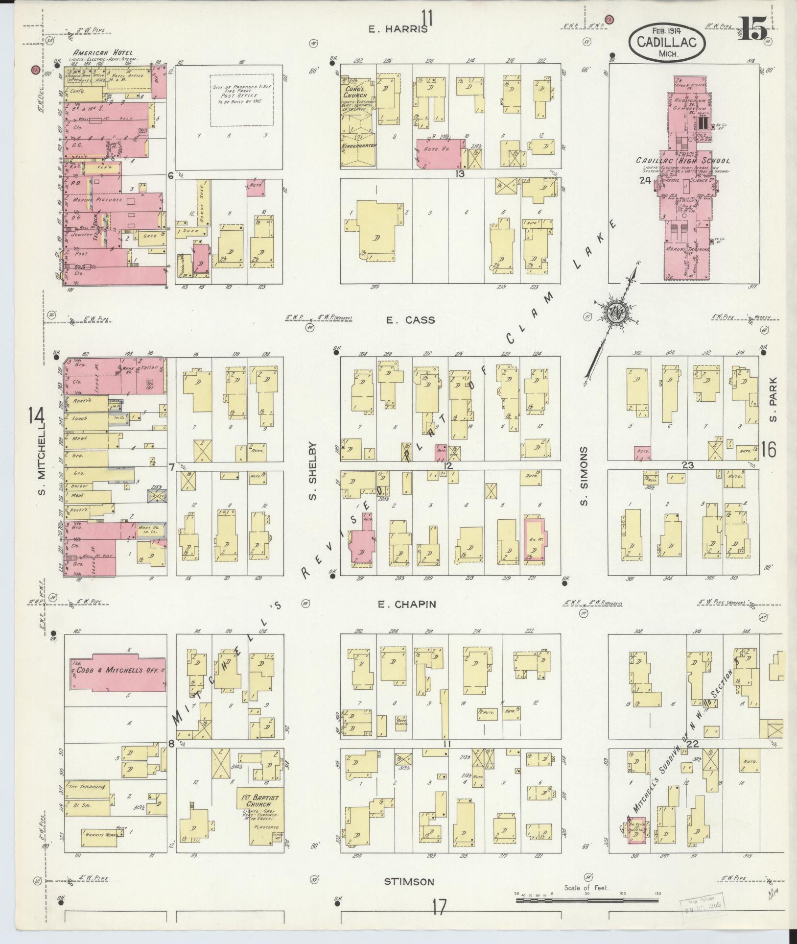 Sanborn Fire Insurance Map from Cadillac, Wexford County, Michigan (1914), Sheet #0015 - Complete Map Set gallery image, historic Sanborn map, vintage wall art, Michigan Michigan