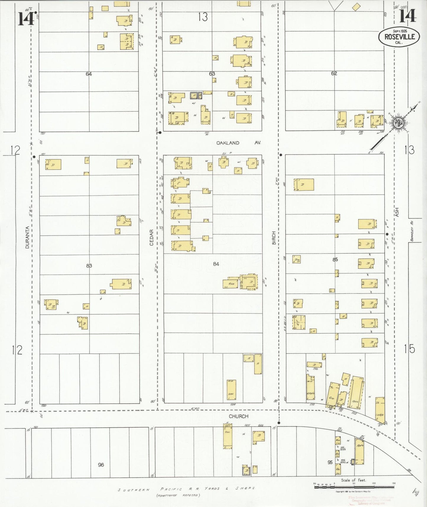 Sanborn Fire Insurance Map from Roseville, Placer County, California (1925), Sheet #0014 - Complete Map Set gallery image, historic Sanborn map, vintage wall art, California California