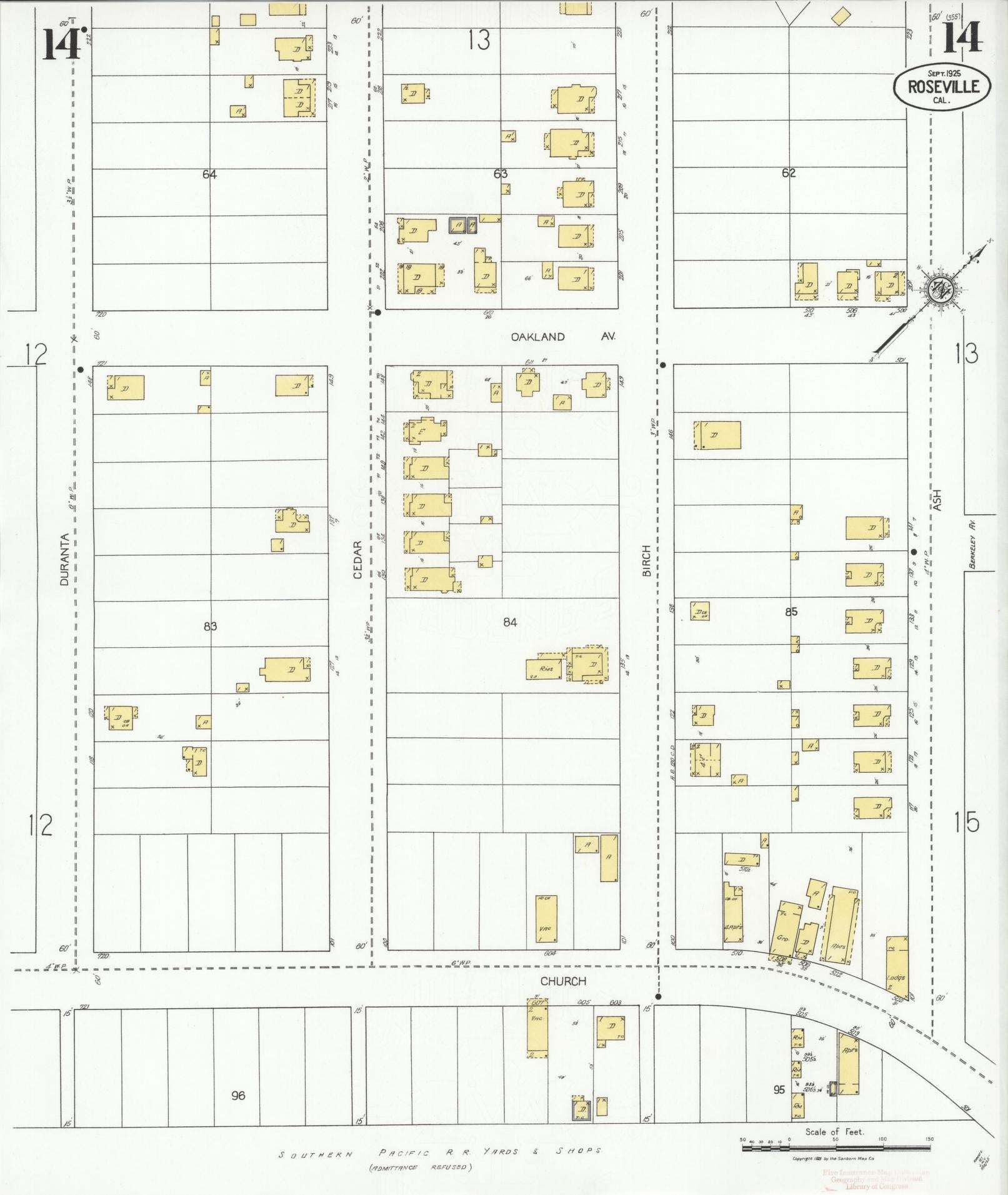 Sanborn Fire Insurance Map from Roseville, Placer County, California (1925), Sheet #0014 - Complete Map Set gallery image, historic Sanborn map, vintage wall art, California California