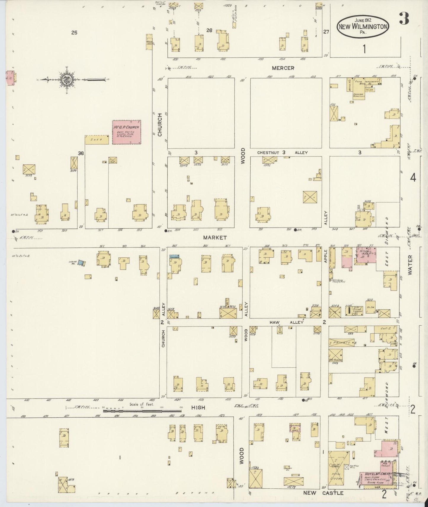 Sanborn Fire Insurance Map from New Wilmington, Lawrence County, Pennsylvania (1912), Sheet #0003 - Complete Map Set gallery image, historic Sanborn map, vintage wall art, Pennsylvania Pennsylvania