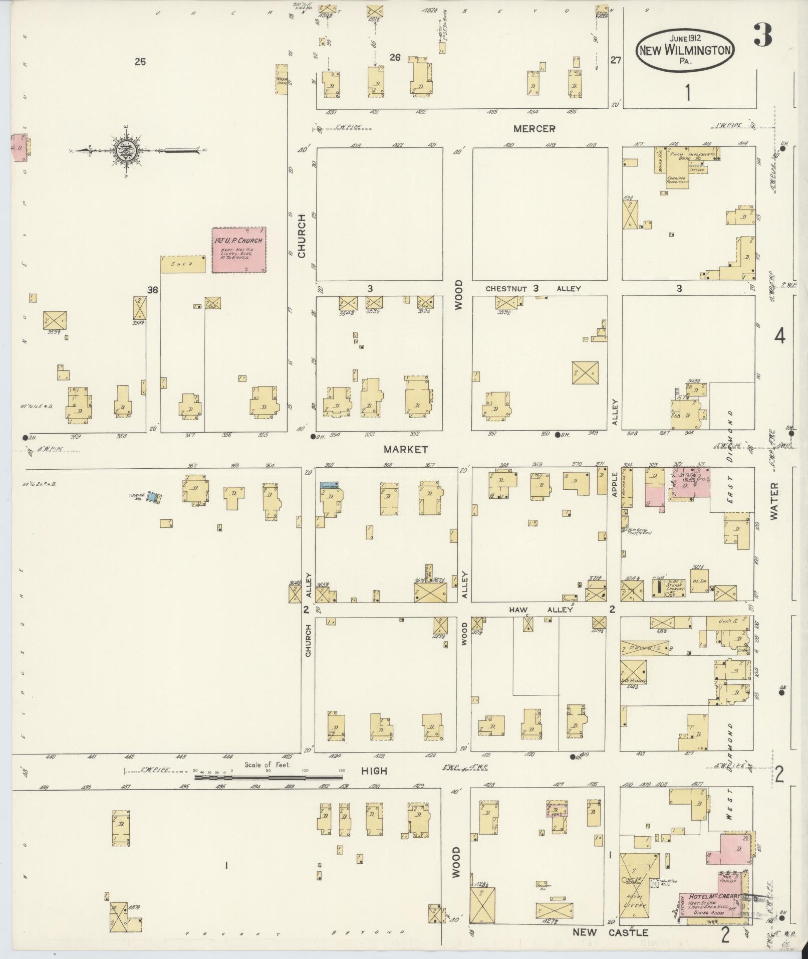 Sanborn Fire Insurance Map from New Wilmington, Lawrence County, Pennsylvania (1912), Sheet #0003 - Complete Map Set gallery image, historic Sanborn map, vintage wall art, Pennsylvania Pennsylvania