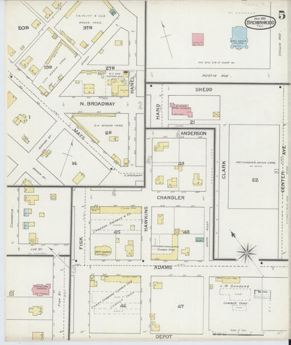 Sanborn Fire Insurance Map from Brownwood, Brown County, Texas (1893), Sheet #0005 - Complete Map Set gallery image, historic Sanborn map, vintage wall art, Texas Texas